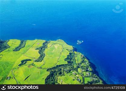 View above. Aerial view of Maui island, Hawaii, USA