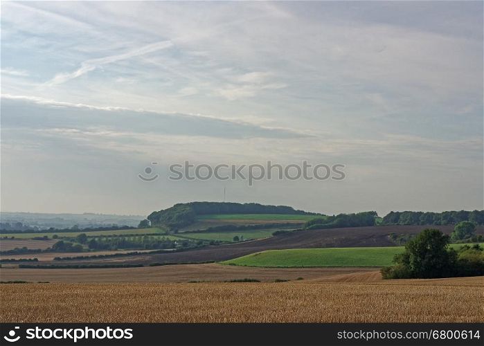 View across the hills of the Lincolnshire Wolds,UK, with an early autumn mist