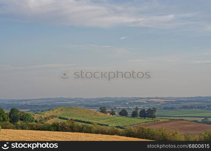 View across the hills of the Lincolnshire Wolds,UK, with an early autumn mist