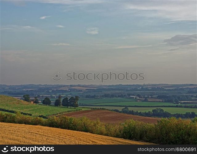 View across the hills of the Lincolnshire Wolds,UK, with an early autumn mist
