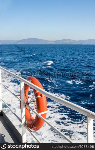 View across the sea to the Turkish mainland from the Bodrum Datca ferry, Turkey