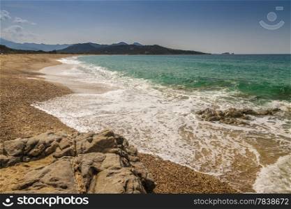 View across to Ile Rousse from Losari beach in the Balagne region of Corsica