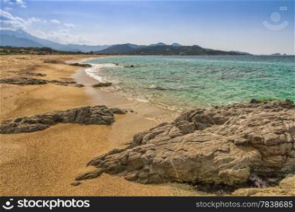 View across to Ile Rousse from Losari beach in the Balagne region of Corsica