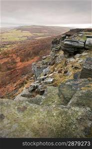 View along Curbar towards Baslow&acute;s Edge in background, in Peak District