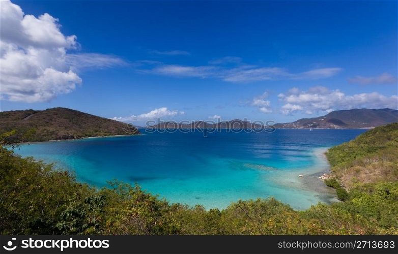 View along National Park coast on the Caribbean island of St John in the US Virgin Islands