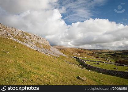 View along Norber Ridge towards Moughton Scar in distance in Yorkshire Dales National Park