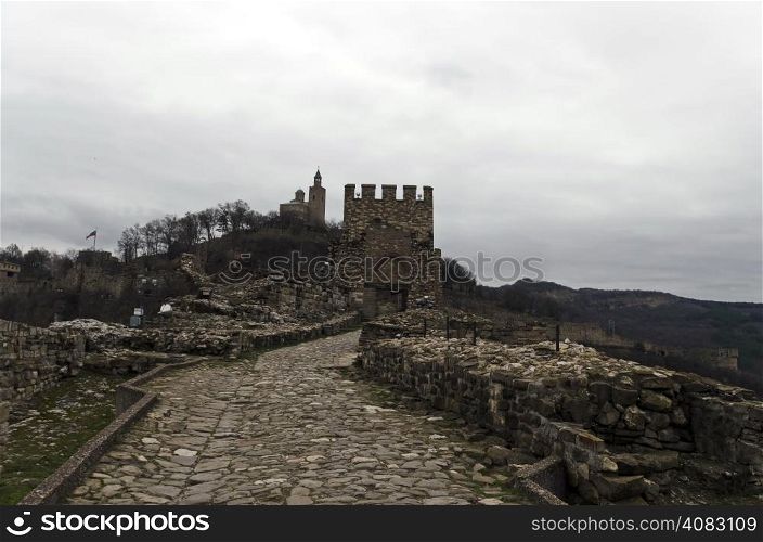 View an inside of fence and entrance in the Tsarevets Fortress, Veliko Tarnovo, Bulgaria.