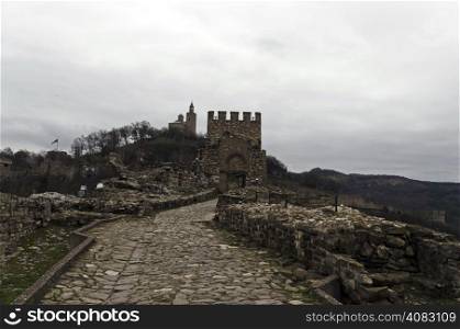 View an inside of fence and entrance in the Tsarevets Fortress, Veliko Tarnovo, Bulgaria.