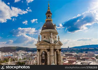 View at Budapest and belfry from the top of St. Stephen Basilica, Hungary