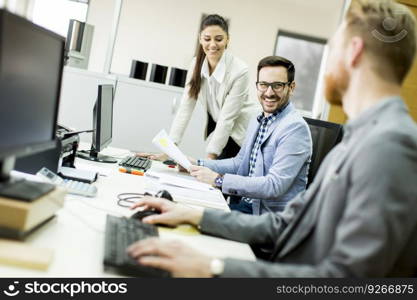 View at Business partners working in modern office