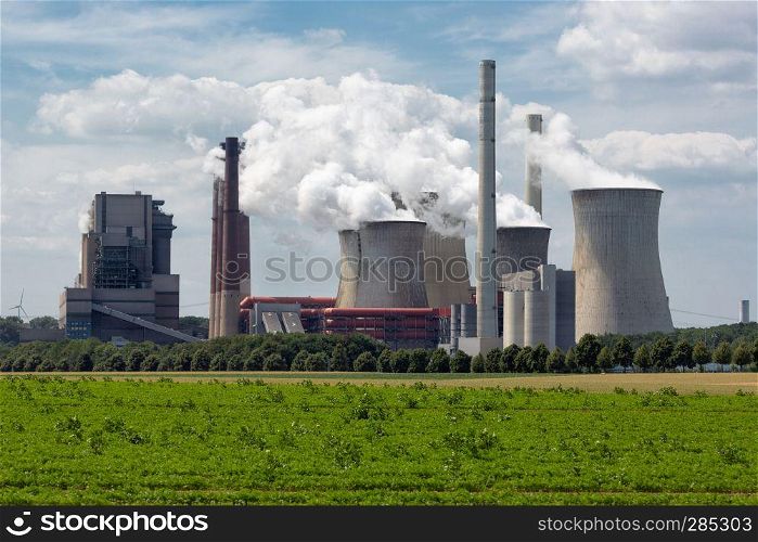 View at Coal-fired power plant near lignite mine garzweiler in Germany. Coal-fired power plant near lignite mine Garzweiler in Germany