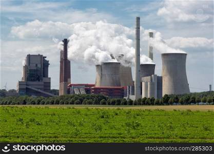 View at Coal-fired power plant near lignite mine garzweiler in Germany. Coal-fired power plant near lignite mine Garzweiler in Germany