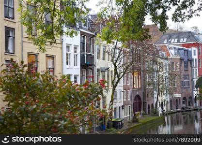View at houses near canal in Utrecht, The Netherlands