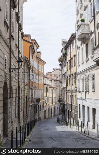 View at narrow street in Trieste, Italy