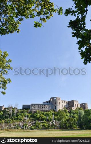 View at the famous landmark Borgholm Castle ruins in Sweden on the island Oland