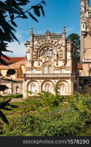 View at the Palace of Bucaco with garden in Portugal. Palace was built in Neo Manueline style between 1888 and 1907. Luso, Mealhada