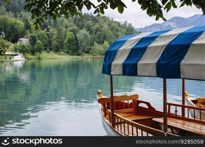 View at tourist boat on Lake Bled in Slovenia