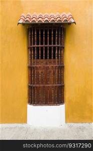 View at typical Latin American colonial window in Cartagena, Colombia