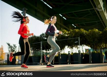 View at young women exercising outside