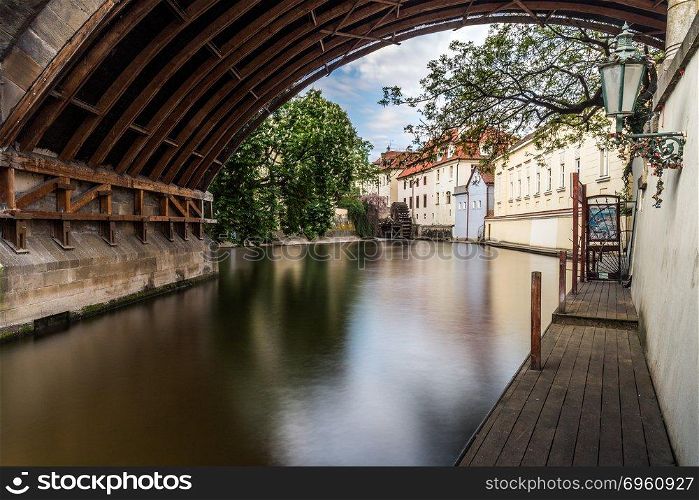 View below Charles Bridge on the Certovka River and Water Mill