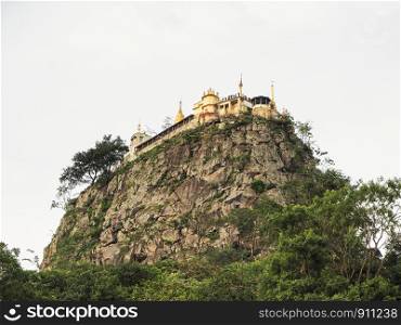 View below of the temple on the hill in Myanmar (Popa Mountain)