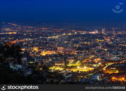 View cityscape over the city center of Chiang mai,Thailand at twilight night.