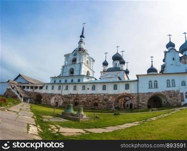 View courtyard with its Spaso-Preobrazhensky Solovetsky monastery, Arkhangelsk oblast, Russia.