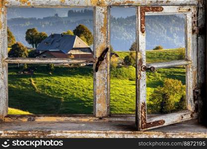 View from a wooden window on a Black Forest farm