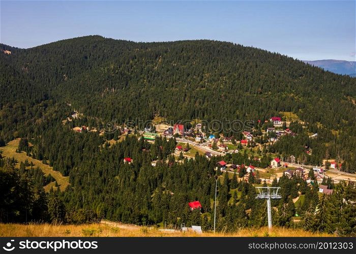 View from above of a mountain resort Vartop in Bihor, Romania, 2021