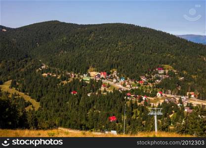 View from above of a mountain resort Vartop in Bihor, Romania, 2021