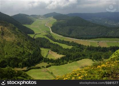 view from above of Sete Cidades, in azores island of Sao Miguel