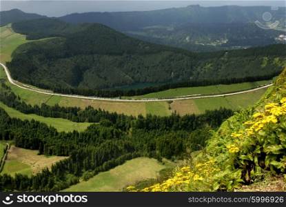 view from above of Sete Cidades, in azores island of Sao Miguel