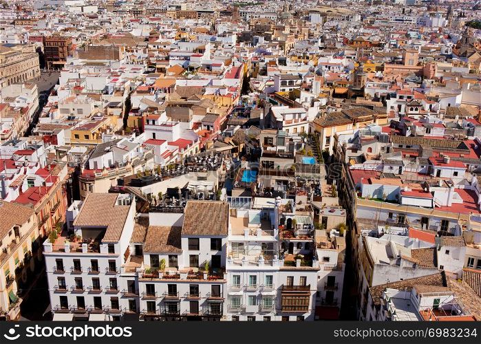 View from above over the Seville, capital city of Andalusia region in Spain.