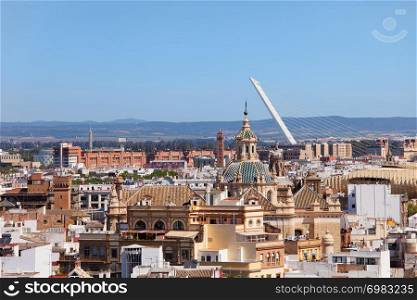 View from above over the Seville, capital city of Andalusia region in Spain.