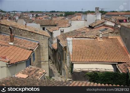 View from above, rooftops in Arles, France