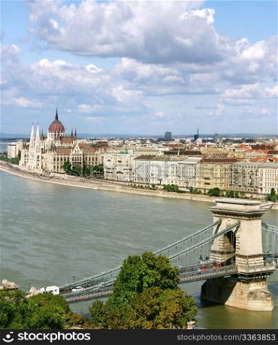 View from across the Danube. Parliament can be seen in the background.