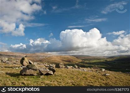View from atop Norber Erratics looking towards Wharfe Dale in Yorkshire Dales National Park