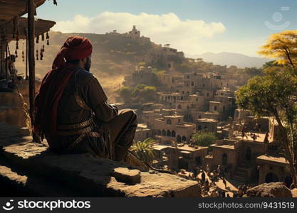 View from back of Somali Cushitic soldiers wearing ancient Carthaginian uniforms in the sunny very tropical city of Numidia in super realistic 8k cinematic style,created by AI