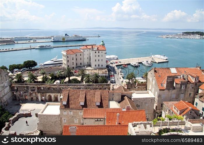View from bell tower on the harbor Split, Croatia
