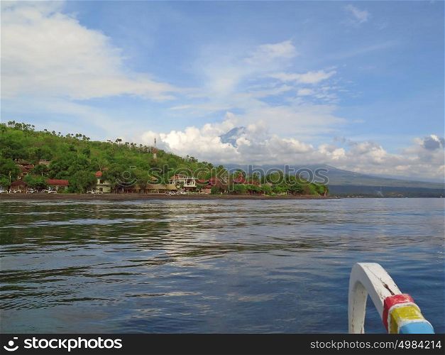 View from boat, lagoon and green coast village. Bali, Indonesia. View from boat, lagoon and green coast village. Bali, Indonesia.