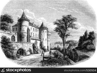 View from Castle Chastellux, vintage engraved illustration. Magasin Pittoresque 1852.