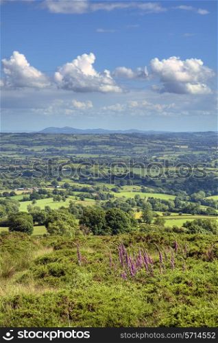 View from Clee Hill over Worcestershire landscape, England.