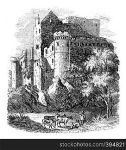 View from Craigmillar Castle, vintage engraved illustration. Colorful History of England, 1837.