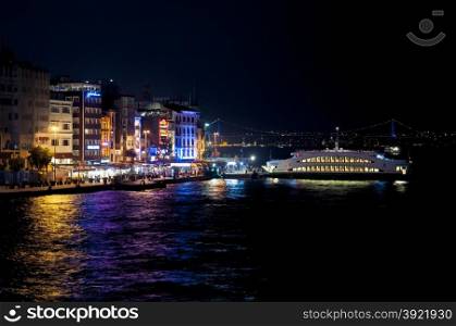 View from Galata Bridge in Istanbul by Night, Turkey