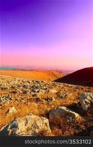 View From Galilee Mountains To Galilee Sea, Kinneret. Sunset