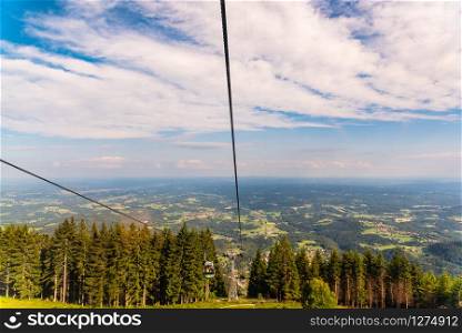 View from Gondola lift in Schockl Graz, Austria on the way up. View from Gondola lift in Schockl Graz, on the way up