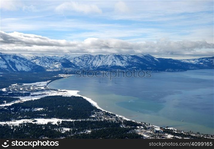view from heavenly ski resort on South Lake Tahoe in winter