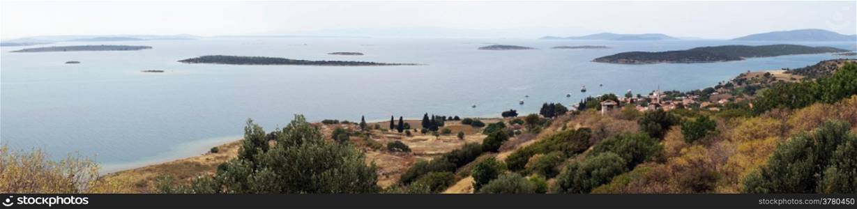 View from hil on the Mediterranean coast with village Ildiri in Turkey