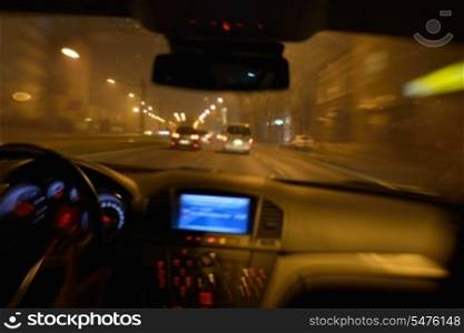 View from inside of high-speed car in the t street, Motion Blur