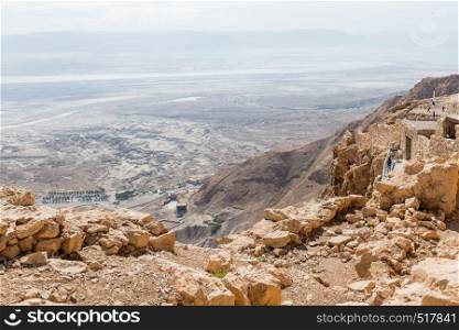 view from masada to the dead sea in israel and jordan across the sea. view from the rock of masada in israel